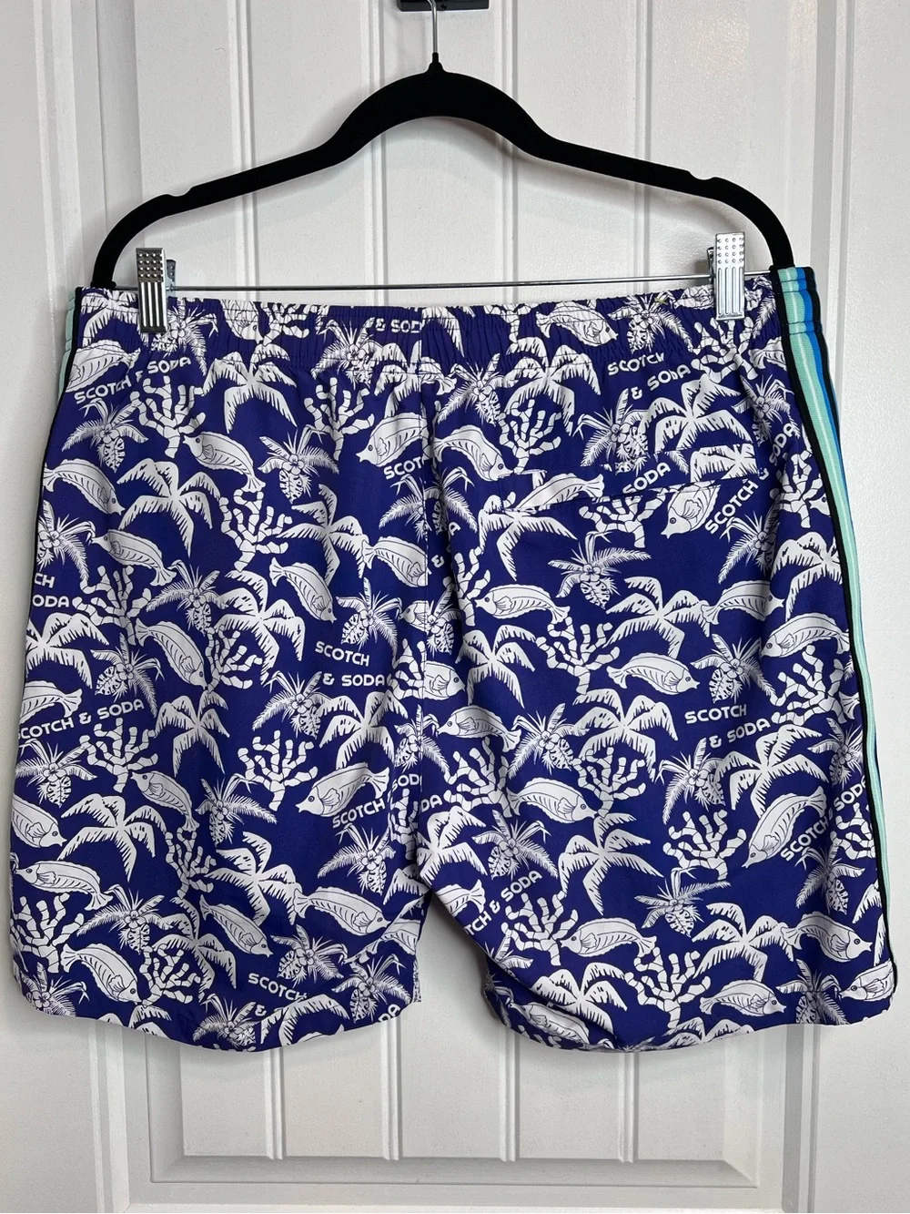 Scotch & Soda Royal Blue Tropical Swim Trunks with Side‎ Stripes. Size XL.